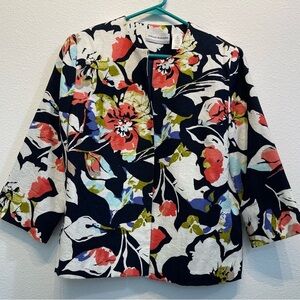 Alfred Dunner Floral Open Blazer Suit Jacket Event Formal 10P Blue Pink 3/4